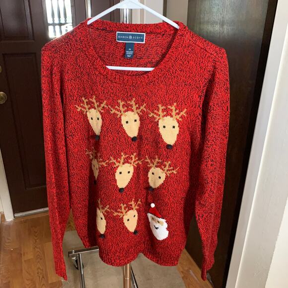 Karen Scott Christmas Holiday Sweater Reindeer Santa Size M - Picture 6 of 11